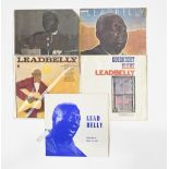 Vintage vinyl LP records. Five Lead Belly albums, to include rare University of Texas Recording 1949