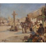 Arthur Spooner RBA (1873-1962) - A Continental Market, signed, oil on canvas, 30 x 35.5cm Tiny