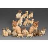 Miscellaneous Continental cold painted white terracotta and biscuit models of pug dogs, c1900,