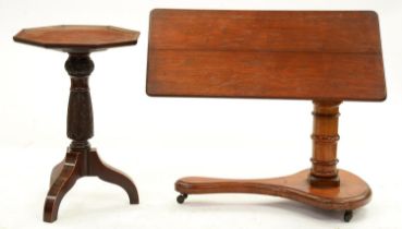A Victorian telescopic mahogany invalid's table, the adjustable top 46 x 96cm and an octagonal