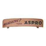 Advertising. A double sided painted wood advertisement - HEADACHE? TAKE 'ASPRO', mid 20th c, on