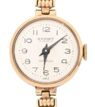 A Summit 9ct gold lady's wristwatch, 30mm diam, on 9ct gold bracelet, 16g