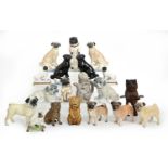 Miscellaneous pottery, porcelain, spelter and other models of pug dogs, English, Continental and