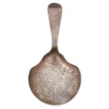A William IV silver caddy spoon, engraved with grapevines, 85mm l, by A B Savory & Sons, London