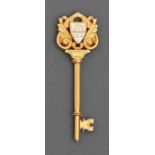 An Edwardian gold ceremonial key, inscribed Hopton School Mirfield Opened by S Walker Esquire CCr