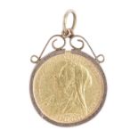 Gold coin. Sovereign 1894S, in gold pendant, 9.7g