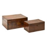 A Victorian walnut and line inlaid stereogram or stationery box, with divided interior, 21.5cm l and