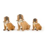 Three German porcelain models of pug dogs, late 19th c, 21cm h and smaller Good condition