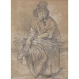 John Joseph Cotman (1814-1878) - A Faggot Gatherer, signed and dated 1839, pencil and white on