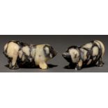 A pair of South East Asian soapstone carvings of pigs, 95mm l Minor grazes and scratches