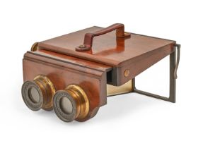 A Victorian patent mahogany and brass mirror stereoscope, Smith, Beck & Beck London, c1860, focusing