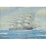 English Marine School, 20th c - A Clipper Ship on a Fine Day, signed R Hellan(?), watercolour and