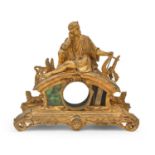 A French malachite-inset spelter gilt clock case, late 19th c, 36cm h Complete but for the loss of