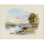 Follower of Myles Birket Foster - A River Scene, bears monogram, watercolour, 13.5 x 17cm Good