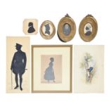English Profilists, early 19th c - Four silhouettes of ladies and gentleman, ink and wash on card,