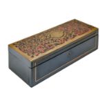 A French rosewood, ebony and boulle glove box, mid 19th c, with folding front, slightly domed lid en