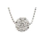 A diamond pendant, in white gold, 9mm, marked 18ct, on integral white gold necklet marked 750, 3.