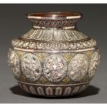 An Indian miniature copper, brass and silver repousse lota, late 19th c, 75mm h Good condition