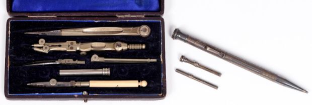 A set of Victorian draughtsman's instruments, Jackson Bros Ltd Leeds & Armley, one ivory handled,