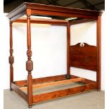 A mahogany four poster bed, with carved and turned uprights, 157cm w, 226cm h, 217cm l