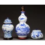 A Chinese blue and white jar and cover, 20th c, 36cm h, Kangxi mark, a similar blue and white bowl