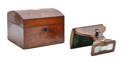 Stereoscopy. A Swans Patent walnut clairvoyant viewer, Henry Swan, c1858, trimmed in green velvet in