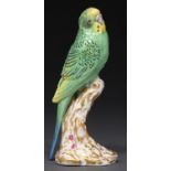 A Royal Worcester model of a budgerigar, mid 20th c, 18cm h, black printed mark Good condition