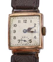 A Trebex 9ct gold rectangular gentleman's wristwatch, 23 x 24mm, Edinburgh 1938 Working order, light