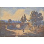 John Joseph Cotman (1814-1878) - Figures on a Road approaching a One Arched Bridge, watercolour,