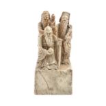 A Chinese soapstone group of three immortals, early 20th c,  21cm Dusty/dirty, hairline cracks,