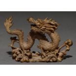 A Chinese miniature bronze sculpture of a dragon, 20th c, 95mm l Good condition