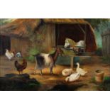 Follower of Edgar Hunt - Goat and Poultry in a Farmyard, bears signature and date, oil on canvas, 49