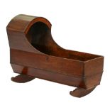 A George III fruitwood and mahogany cradle, on profile rockers, zinc liner for use as a