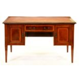 An Edwardian mahogany dressing table, crossbanded in satinwood and line inlaid, on square tapered