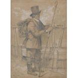 John Joseph Cotman (1814-1878) - An Eel Catcher, signed and dated 1833, pencil and white on coloured