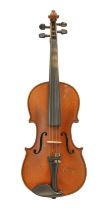 A violin, length of back 34cm Varnish scratched