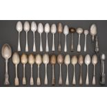 Miscellaneous silver teaspoons and other small flatware, George III-Victorian, 14ozs 5dwts Mixed