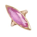 A navette shaped pink stone ring, in 9ct gold, Birmingham, date letter obscured, 4g, size M Good