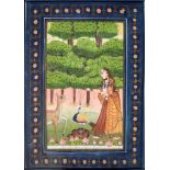 Indian School - Deities and Figures in Ornamental Gardens, a set of three, gouache on silk, 44 x