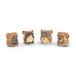 Three Continental porcelain pug dog's head boxes and covers, late 19th c and a similar English