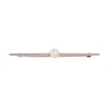 A pearl bar brooch, in white gold, 54mm, marked 18c, 3.3g Light scratches from wear