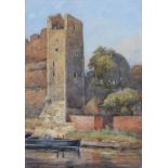 John Edwards (c1820-1888) - Wilford Ferry, signed, oil on board, 29 x 59.5cm, two watercolours,