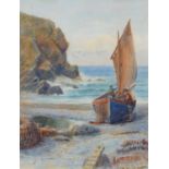 W Eastwood, late 19th / early 20th c - Fishermen Preparing their Boat, signed, watercolour, 44 x