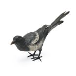 A Viennese cold painted bronze sculpture of a crow, early 20th c, 37cm l, stamped numbers, including