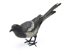 A Viennese cold painted bronze sculpture of a crow, early 20th c, 37cm l, stamped numbers, including