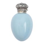 A Victorian silver mounted turquoise porcelain bird's egg novelty vinaigrette, 54mm h, marked on
