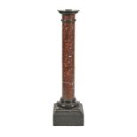 A French noir belge and rouge griotte marble torchere, late 19th c, on square foot, 106cm h Top