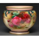 A Royal Worcester jardiniere, 1905, painted by C V White, signed and dated 1906, with 'Hadley Roses'