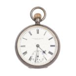 A silver keyless lever watch, H Salsbury & Sons Guildford, with three quarter plate movement and