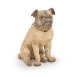 An Austrian cold painted terracotta model of a pug dog, late 19th c, with glass eyes, 25cm h Old